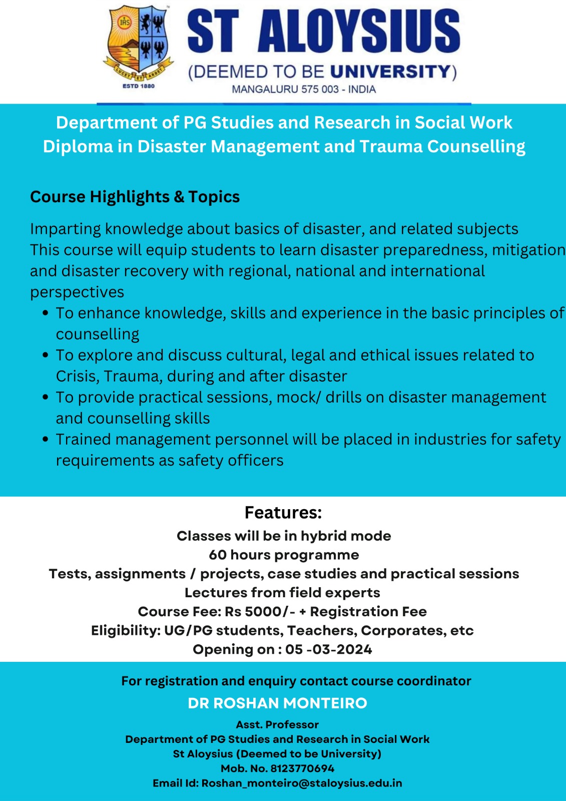 Diploma in Disaster Management and Trauma Counselling